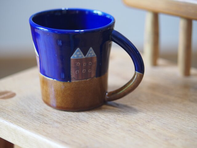 house模様のコーヒーカップ ブルーの画像1枚目