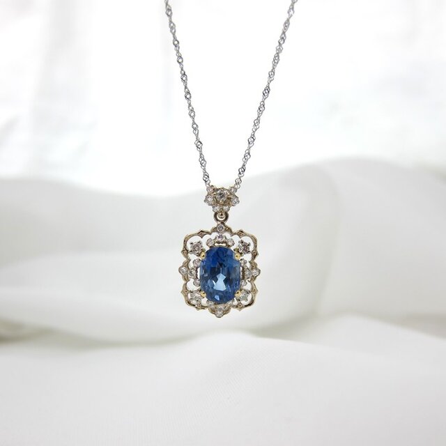 Lace レース ブルーサファイアネックレス 3 18ct Iichi ハンドメイド クラフト作品 手仕事品の通販