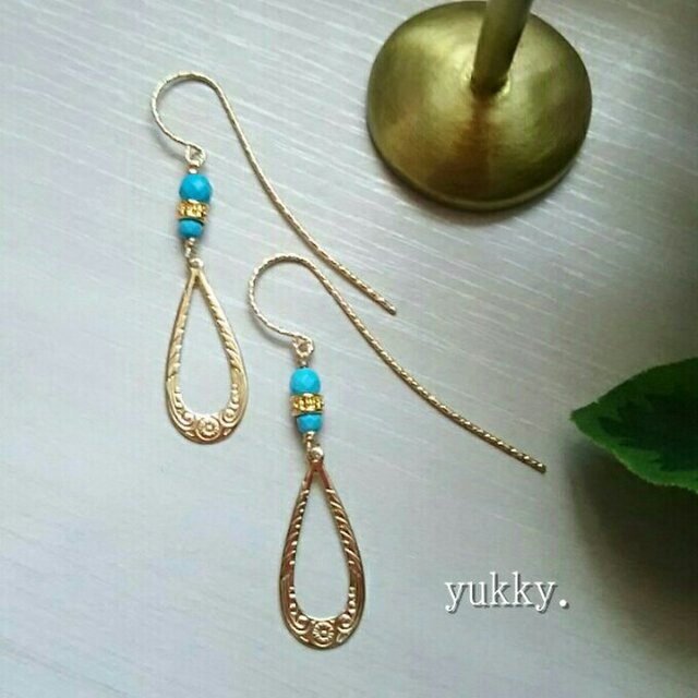 マグネサイトトルコ＊14kgfクラシカルドロップチャーム＊14kgfグリッターロングフックピアス