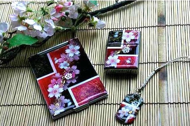 ハンドメイド　アート　ミラー　壁掛け　和風　伝統/Japanese Style 送料無料】匠の技！和柄手鏡「阿」和風コンパクトミラー（名刺入れ