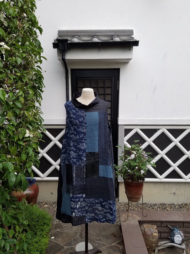 着物リメイク　手作り　近江麻など　パッチ　ジャンパースカート