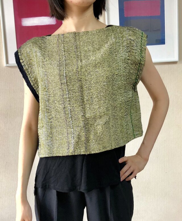 さをり織 ベージュ系 ショートベスト →6000円(特価)の画像1枚目