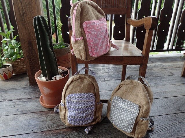 **SALE** Kids Backpack - Stars/viola/pink boat -の画像1枚目