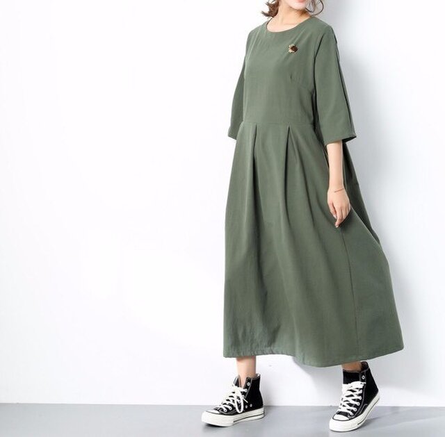 (再販×9)コットンリネン ウェストタックワンピース ♪オーダーサイズ可の画像1枚目