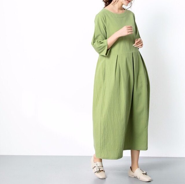 26色展開 コットン ウェストタックワンピース ♪オーダーサイズ