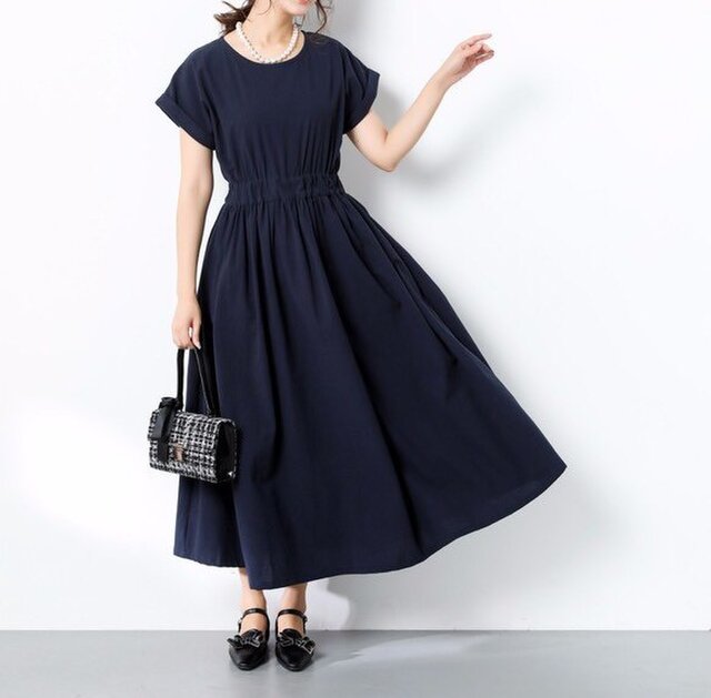 (再販)コットンリネン ギャザー ロングワンピース ♪オーダーサイズ可の画像1枚目