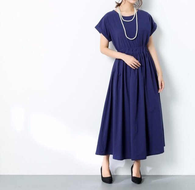 コットンリネン ギャザー ロングワンピース ♪オーダーサイズ可の画像1枚目