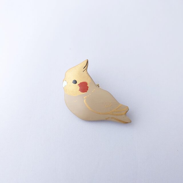 オカメインコ(金) 漆ブローチ