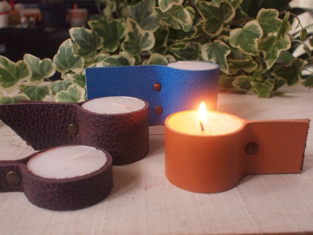 本革 ティーライトキャンドルホルダー1・2・3！ 3個セット | iichi