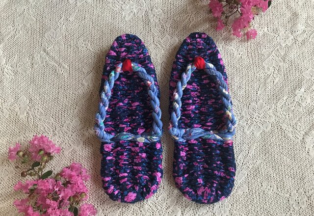 布ぞうり 〈紺桃と涼風〉Mサイズの画像1枚目