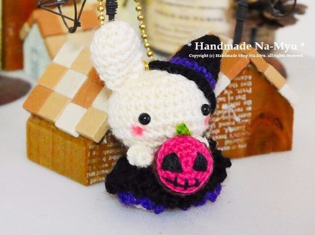 受注制作】あみぐるみ☆Halloweenうさぎちゃん・ピンクのお化け