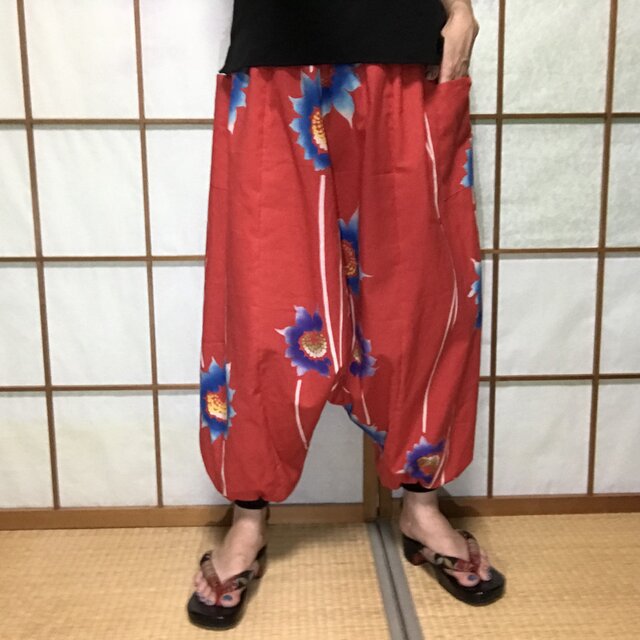 サルエルパンツ de 浴衣 青の向日葵の画像1枚目