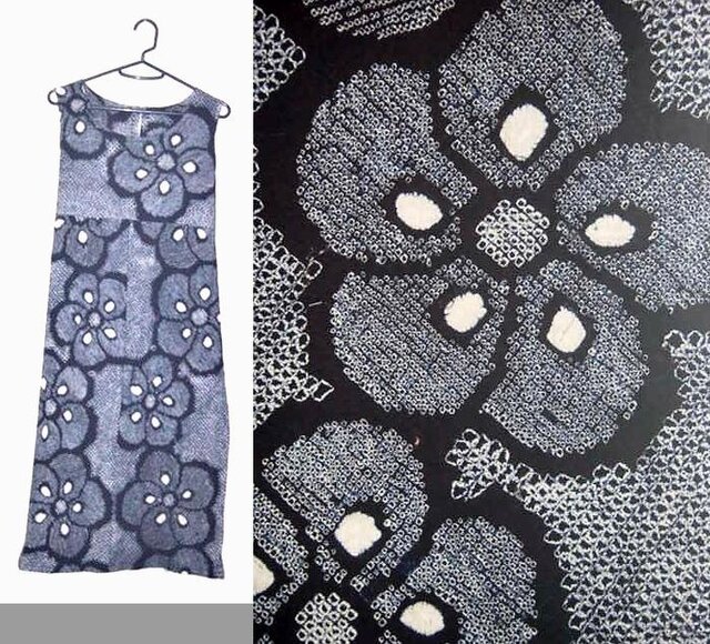 Sold Out浴衣リメイク♪大輪の梅有松総絞りチュニックワンピース♪ハンドメイド♪藍染めの画像1枚目