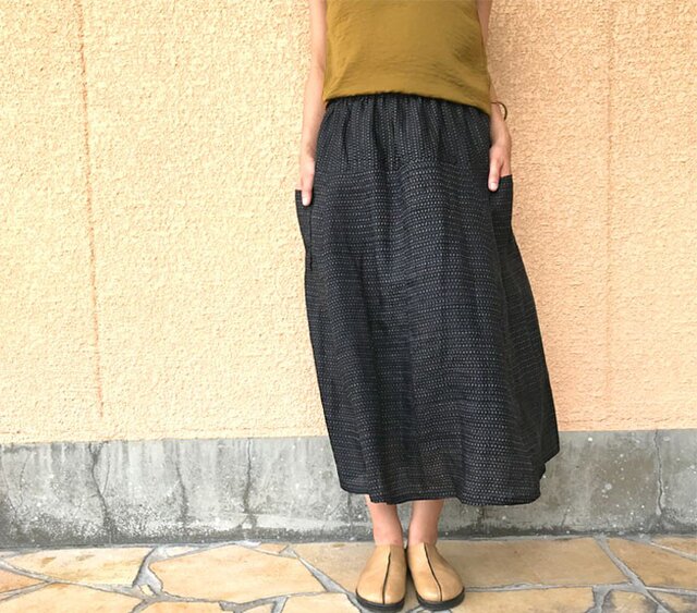 能登上布、きものリメイクスカート、本麻ロングスカート、フリーサイズの画像1枚目