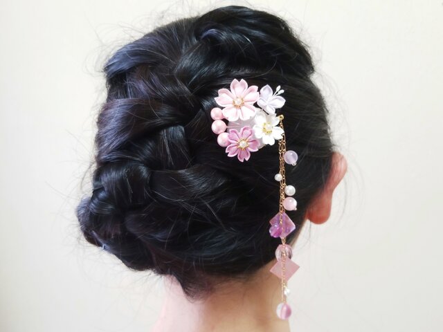 七五三（7歳さん以上向け）桜かんざしセット ピンク つまみ細工