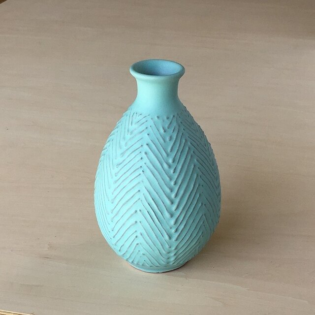 ターコイズブルー花器 麦わら文の画像1枚目