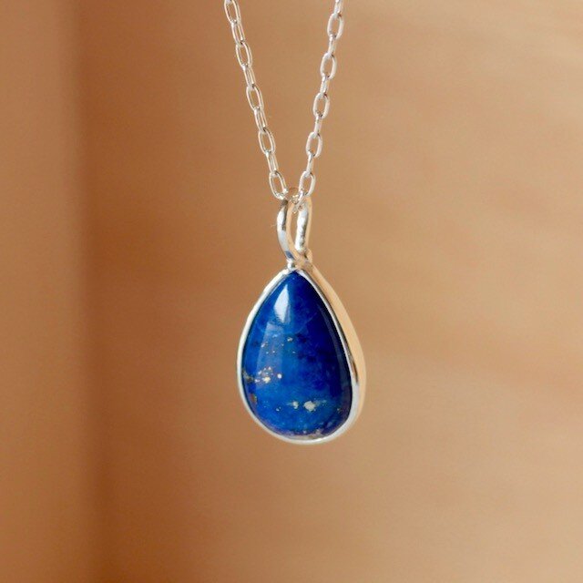 天然ラピスラズリシルバーペンダント5.70ct☆原石から磨いた1点ものの画像1枚目