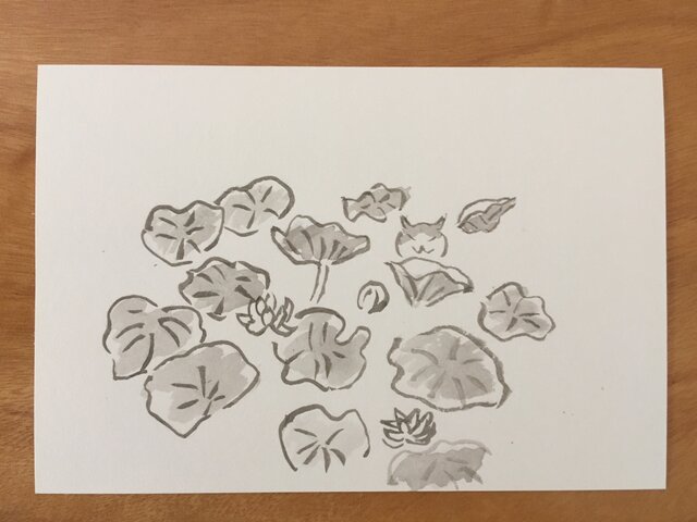 絵葉書/ポストカード <猫と蓮>の画像1枚目