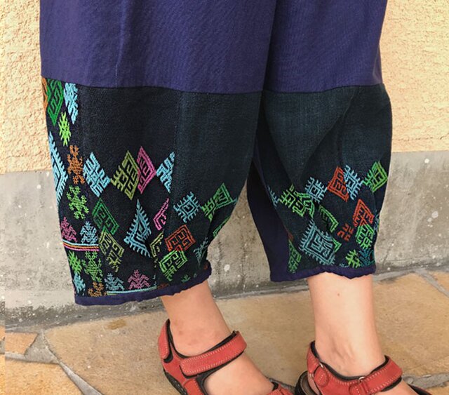 M~LLサイズ、ジョムトン手織り綿のもんぺ、ヤオ刺繍付きパンツ、オールシーズンの画像1枚目