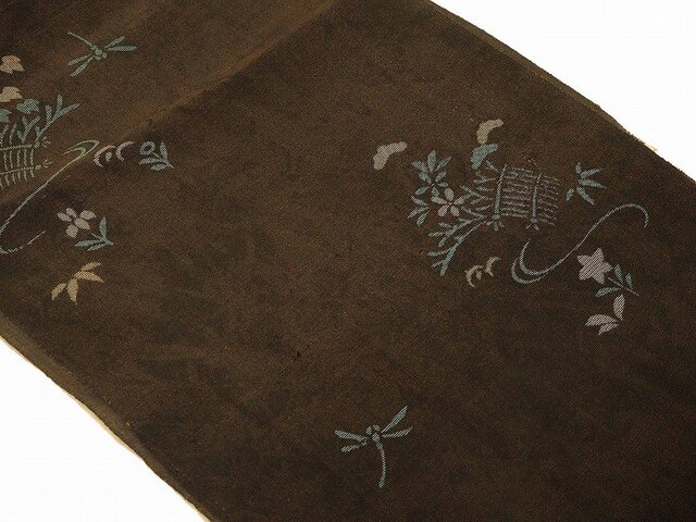 sh0003a 紗(夏着物)蜻蛉と花紋様ハギレ150cm☆古布・古裂/絞り/錦紗縮緬/正絹/人絹/モスリンの画像1枚目