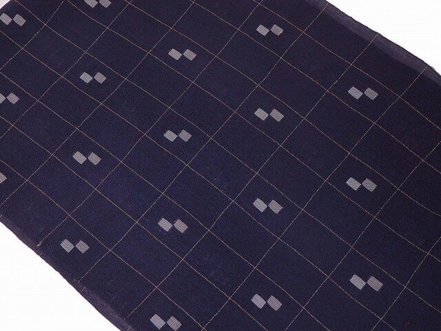 sh0014 紗(夏着物)格子紋様ハギレ90cm☆古布・古裂/絞り/錦紗縮緬/正絹/人絹/モスリンの画像1枚目