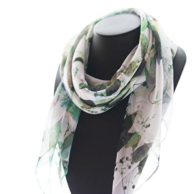 シフォンスカーフ【君は早乙女花】グリーンカラー scarfの画像1枚目