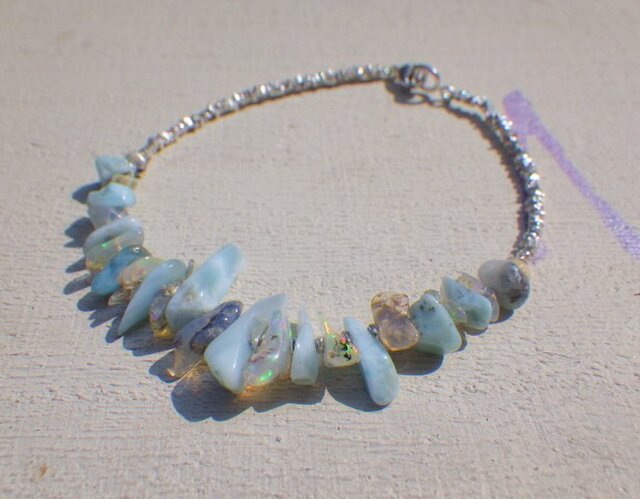 Larimar&Opal シーサイドカレンシルバーブレスレット*sv925*の画像1枚目