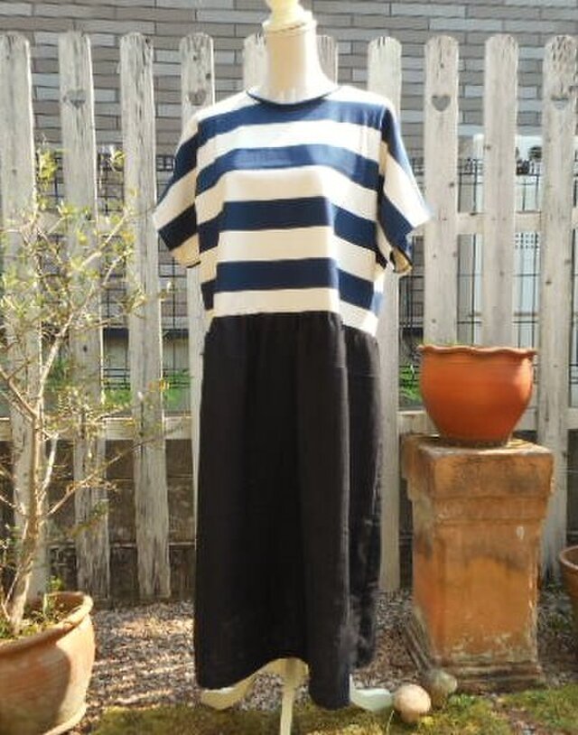 大人マリンなロングギャザーワンピース(深ネイビー)の画像1枚目