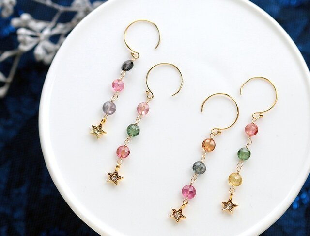 トルマリンとお星さまのピアス *ゴールドフィルド*(イヤリング対応)の画像1枚目