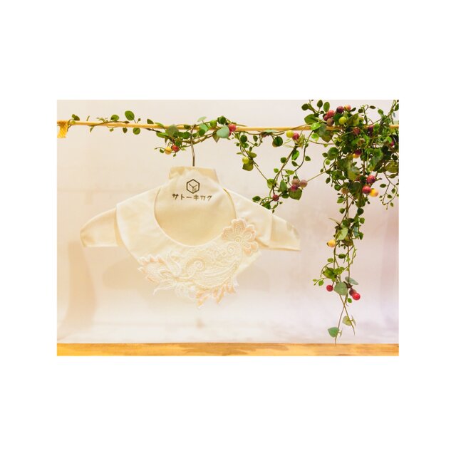 つけ襟☆ シルクシャンタン×刺繍レース(ピンクベージュ) 【送料無料】の画像1枚目
