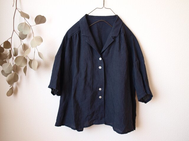 LINEN 開衿シャツ *ネイビー* size FREEの画像1枚目