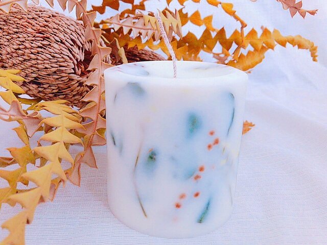 soycandle*ボタニカルキャンドル*アロマキャンドル*100%ソイワックス*ドライフラワー*ミモザ*ユーカリ*の画像1枚目