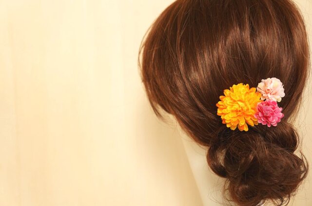 オレンジ×ピンクのヘアアクセ Uピン3個セットの画像1枚目