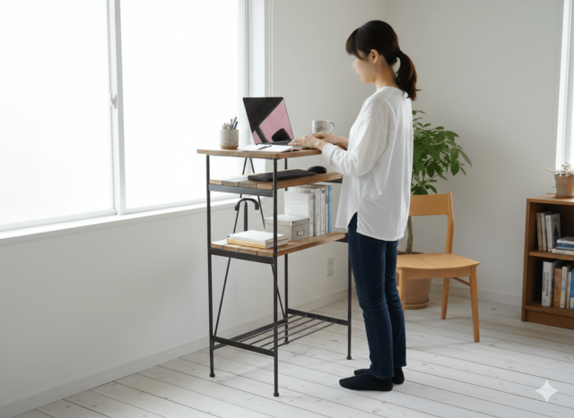 アイアン ウッド スタンディング ワークデスク（テレワーク オフィス
