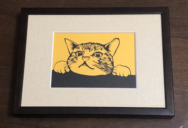額装済み切り絵作品・猫2の画像1枚目