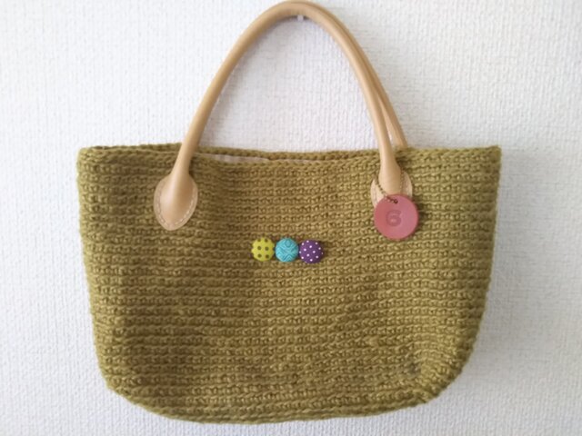再出品!麻ひもスクエア手提げBag・オリーブの画像1枚目