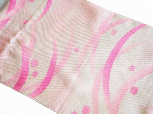 r0015 絽・流水花づくし紋様ハギレ80cm ☆古布・古裂/絞り/錦紗縮緬/正絹/人絹/モスリンの画像1枚目
