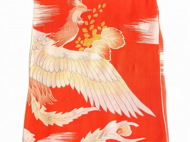 c0036牡丹紋様錦紗縮緬ハギレ120cm☆古布・古裂/絞り/錦紗ちりめん/正絹/人絹/モスリンの画像1枚目