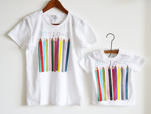 親子お揃いTシャツセット”色えんぴつ” Tシャツ ベーシックタイプ 親子おそろいコーデ ホワイトの画像1枚目