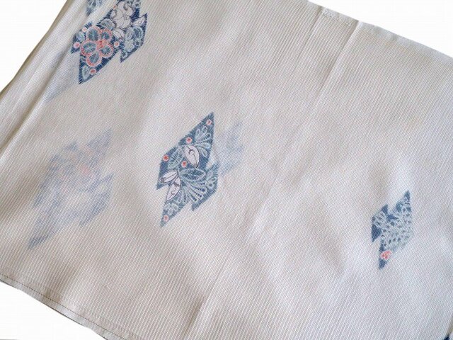 r0014 絽・花紋様ハギレ160cm ☆古布・古裂/絞り/錦紗縮緬/正絹/人絹/モスリンの画像1枚目