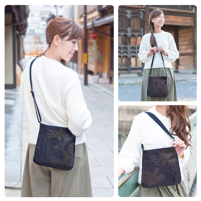 藍・柿渋染】ショルダーバッグ「嵐山 クレープ」IZ-20 | iichi 日々の