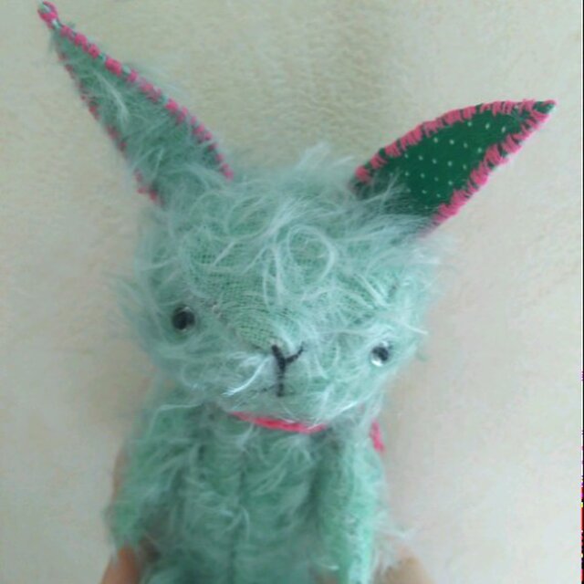 ハンドメイド*モヘアのウサギ*うさぎのぬいぐるみ*(検索)テディベア*グラスアイの画像1枚目