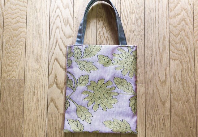 本袋帯 ミニトートバッグ ピンク×ゴールドの織花柄の画像1枚目