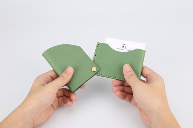 切線派 回轉本革名刺入れ カードケース 名刺ケース 総手縫い ミントの緑 Iichi ハンドメイド クラフト作品 手仕事品の通販