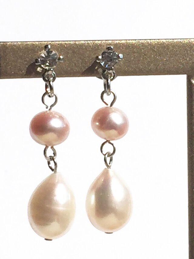 〜Enkel〜 オーロラピンクパールのドロップピアス・イヤリングの画像1枚目