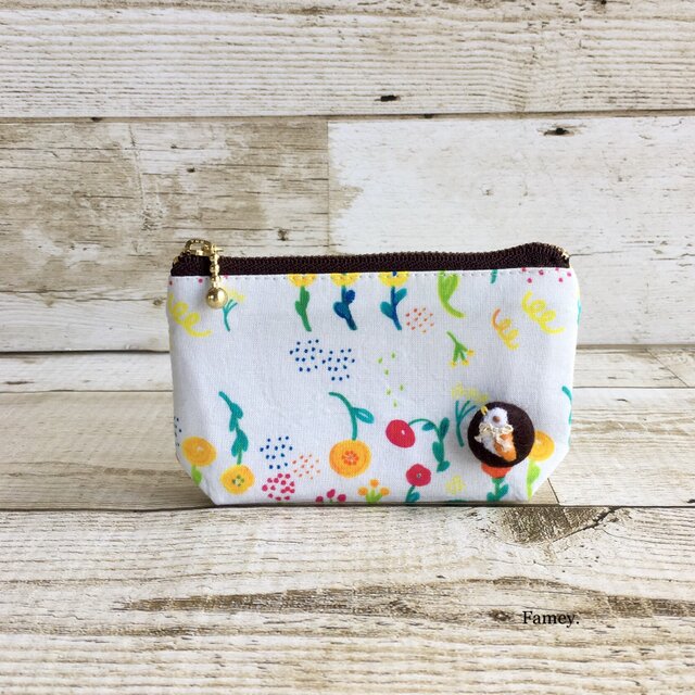 SALE! 小さな小鳥の花柄ポーチ(おれんじ)の画像1枚目