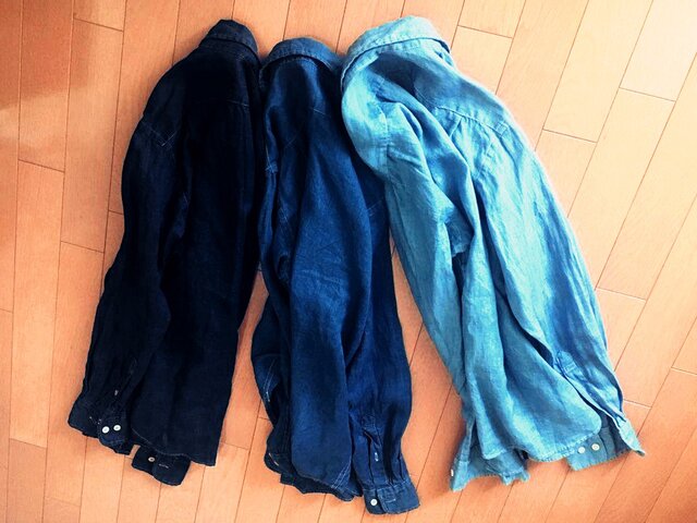 美品✨100％ a hundred percent リネン 藍染シャツ L 藍染綿紬紳士シャツ(シャツカラー) | 織工房 藍布屋