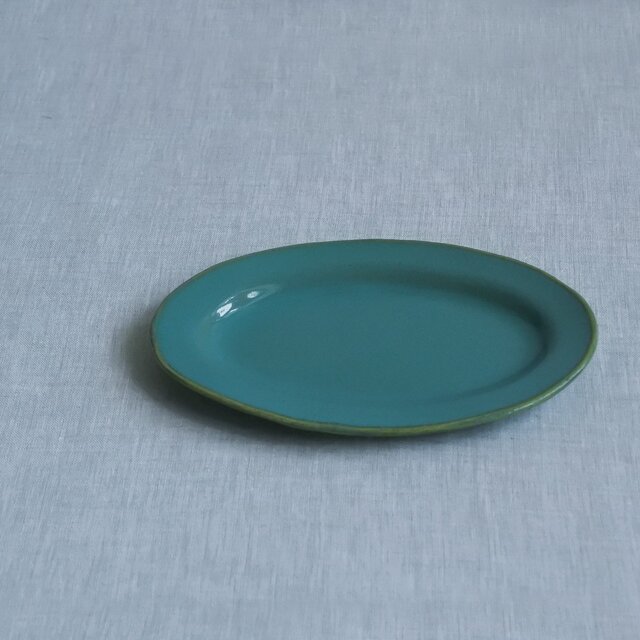 オーバル皿 S 糠青磁釉の画像1枚目