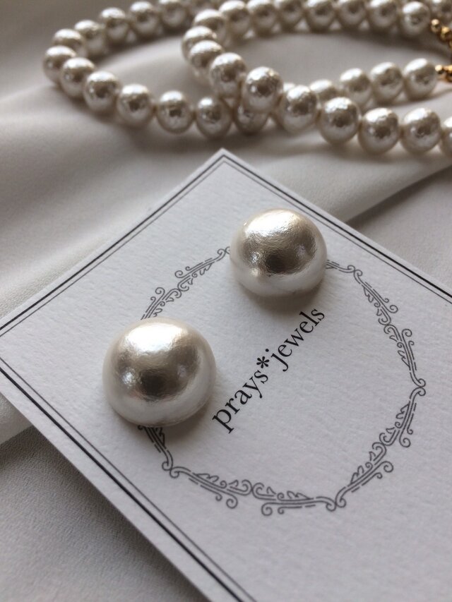 cotton pearl magnet pierced・earringsノンホールピアスの画像1枚目