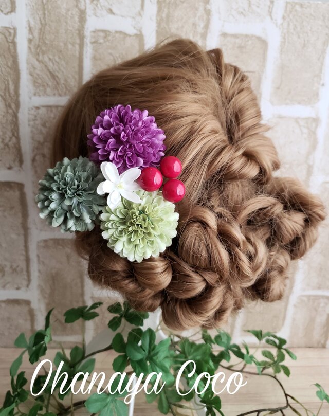 夏涼⑦ポンマムとベリーの髪飾り5点Set No232 浴衣